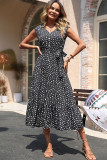 Black Floral V Neck Buttoned Maxi Dress