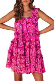 Rose Tiered Ruffled Square Neck Sleeveless Floral Mini Dress