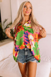 Pink Floral Print Loose Fit V Neck Tunic Blouse