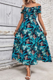Navy Floral Off Shoulder Smocked Maxi Dress