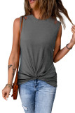 Gray Rib Knit Cut-out Front Twist Tank Top