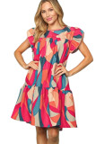 Red Abstract Geometric Print Flutter Sleeve Babydoll Dress