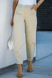 Khaki Solid High Waist Casual Pants