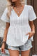 White V Neck Eyelet Buttoned Babydoll Top