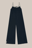 Black Frilled Neckline Backless Wide Leg Jumpsuit
