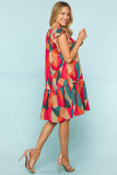 Red Abstract Geometric Print Flutter Sleeve Babydoll Dress
