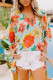 Sky Blue Floral Print Loose Half Sleeve V Neck T Shirt