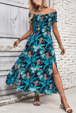 Navy Floral Off Shoulder Smocked Maxi Dress