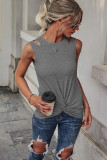 Gray Rib Knit Cut-out Front Twist Tank Top