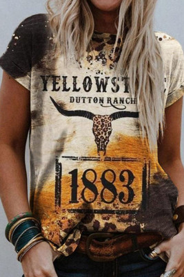 Color Block Western Print Short Sleeves Top