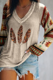 V Neck Aztec Print Long Sleeves Top