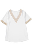 White Lace Trim V Neck Short Sleeve Blouse