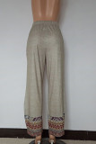 Plain Splicing Aztec Print Pockets Wide Leg Pants