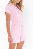 Pink Pocketed Button Down Denim Romper