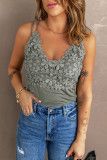 Gray Lace Overlay Strappy Hollow-out Tank Top