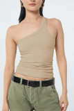 Plain Rib One Shoulder Crop Top