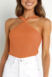 Plain Knit Rib Halter Crop Tank Top