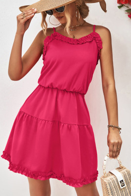 Plain Frilled Edge High Waist Cami Dress