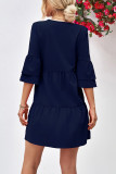 Plain V Neck Ruffles Sleeves Tiered Dress