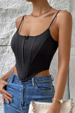 Plain Zipper Down Irregular Tank Top With Fishbone