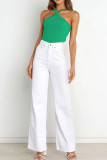 Plain Knit Rib Halter Crop Tank Top