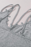 Gray Lace Overlay Strappy Hollow-out Tank Top