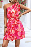 One Shoulder Tie Strap Floral Dress
