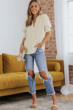Apricot Solid Color Half Sleeve V Neck Blouse