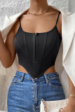 Plain Zipper Down Irregular Tank Top With Fishbone