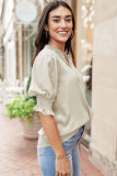 Apricot Solid Color Half Sleeve V Neck Blouse