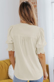 Apricot Solid Color Half Sleeve V Neck Blouse