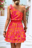 One Shoulder Tie Strap Floral Dress