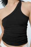 Plain Rib One Shoulder Crop Top