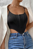 Plain Zipper Down Irregular Tank Top With Fishbone