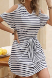 Cold Shoulder Striped T-Shirt Dress With Sash