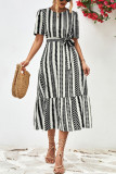 Geometric Striped Maxi Dress With Sash