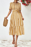 Geometric Striped Maxi Dress With Sash