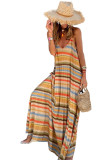 Stripe Tie Straps Loose V Neck Maxi Dress