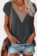 Black Lace Trim V Neck Overlap Short Sleeve Top
