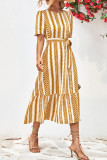 Geometric Striped Maxi Dress With Sash