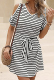 Cold Shoulder Striped T-Shirt Dress With Sash