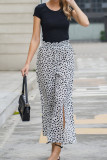 White Printed Elastic Waist Side Split Pants