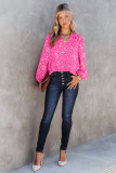 Pink Split Neck Fall Printed Crinkled Blouse
