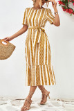 Geometric Striped Maxi Dress With Sash