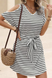 Cold Shoulder Striped T-Shirt Dress With Sash