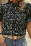 Frilled Puff Short Sleeves Floral Blouse