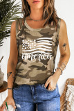 Green america Flag Camo Graphic Print Cut Out O Neck Tank Top