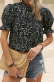 Frilled Puff Short Sleeves Floral Blouse