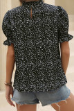 Frilled Puff Short Sleeves Floral Blouse