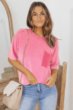 Pink Acid Wash Lace Patch Pocket T-Shirt